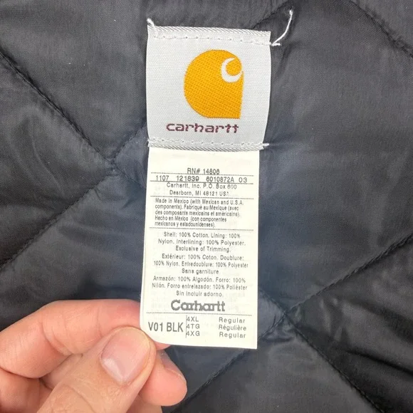 Carhartt Arctic Vest Mens 4XL Black Duck Canvas V01 Quilted Lined Workwear